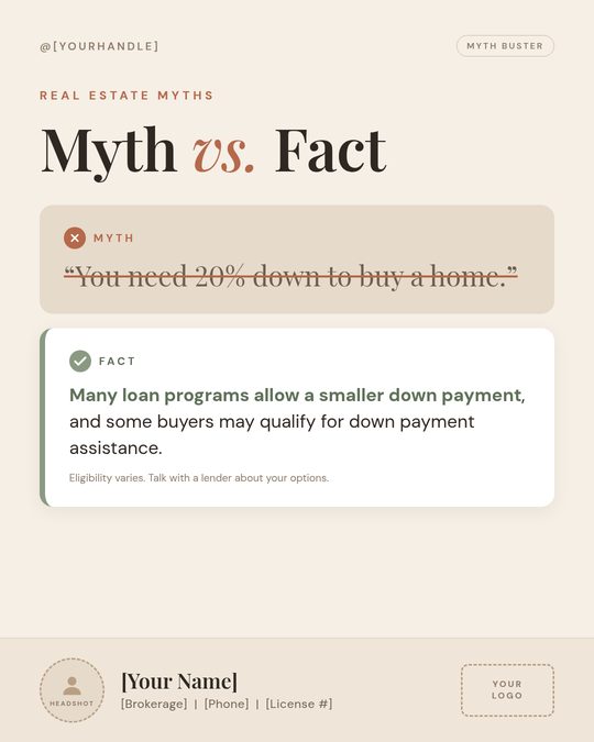 Myth vs fact template about down payments